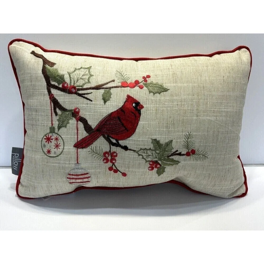 Pillow Perfect Holiday Cardinal Christmas Rectangular Linen Blend Pillow 17